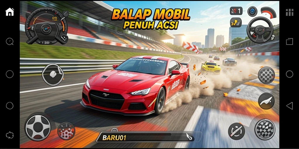 Gameplay seru dalam pertandingan balap mobil di BARU01.
