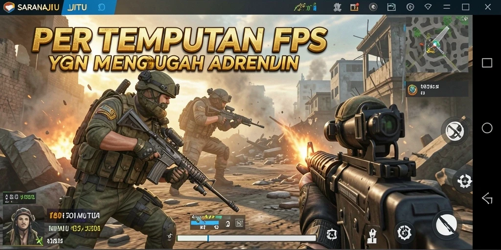 Screenshot utama menunjukkan aksi mendebarkan dalam pertempuran FPS.